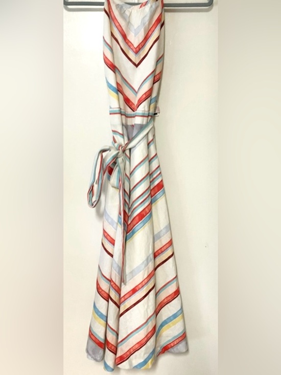ECI Dresses & Skirts - ECI Tie Waist Halter Maxi Dress in  White, Red, Blue & Yellow Stripes: 6